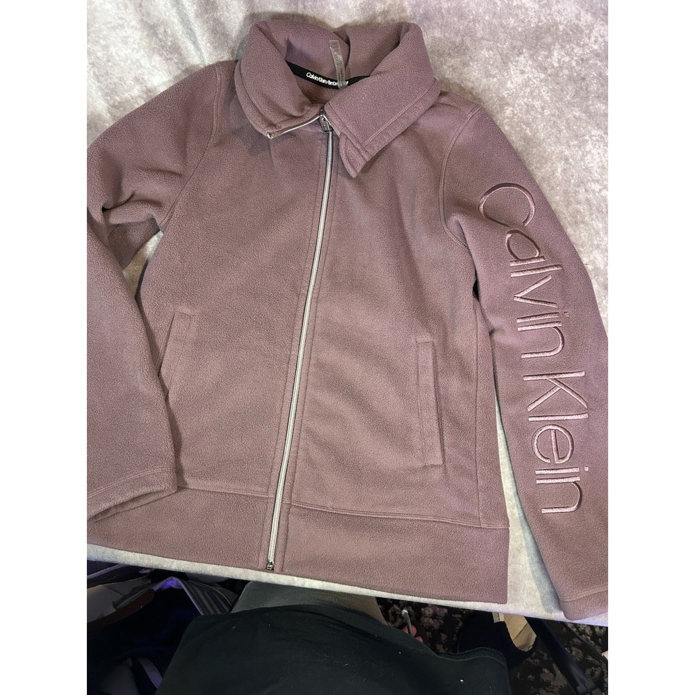 Calvin Klein Performance Women's Small Pink Fleece Full Zip Jacket Logo Sleeve